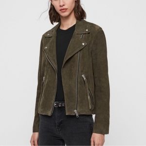 Allsaints Olive Green Suede Dalby Jacket